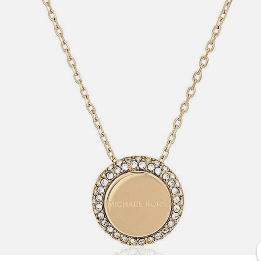 Michael Kors Gold Logo Pavé Circle Pendant Necklace - Picture 2 of 6